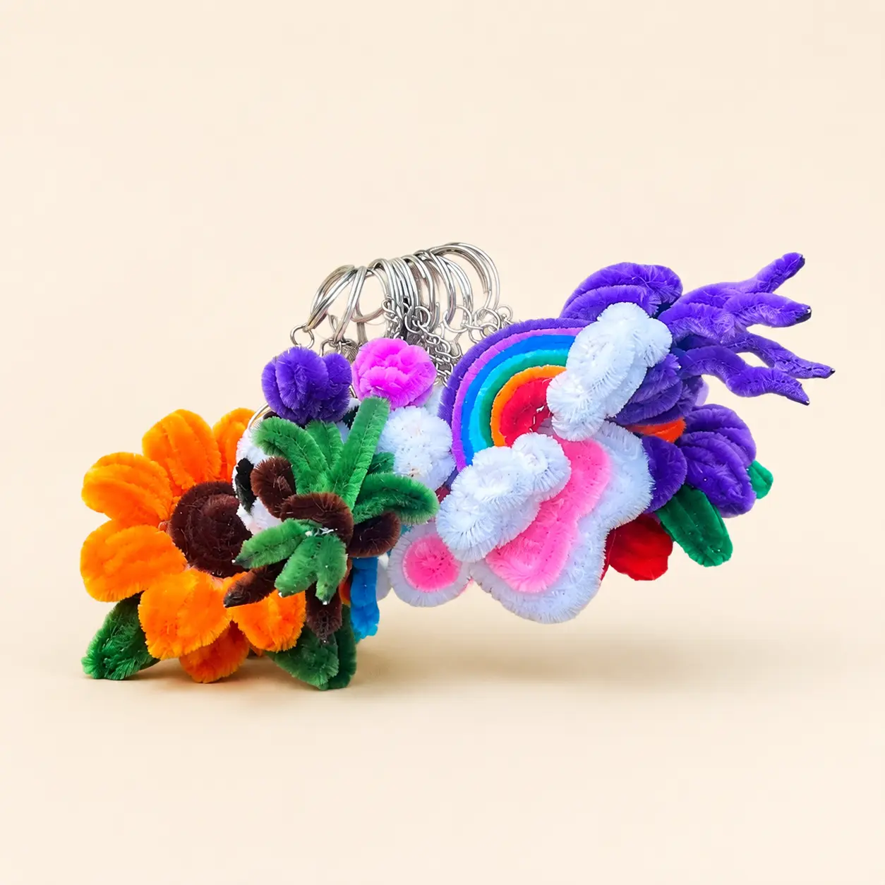 A colourful collection of handmade keychains
