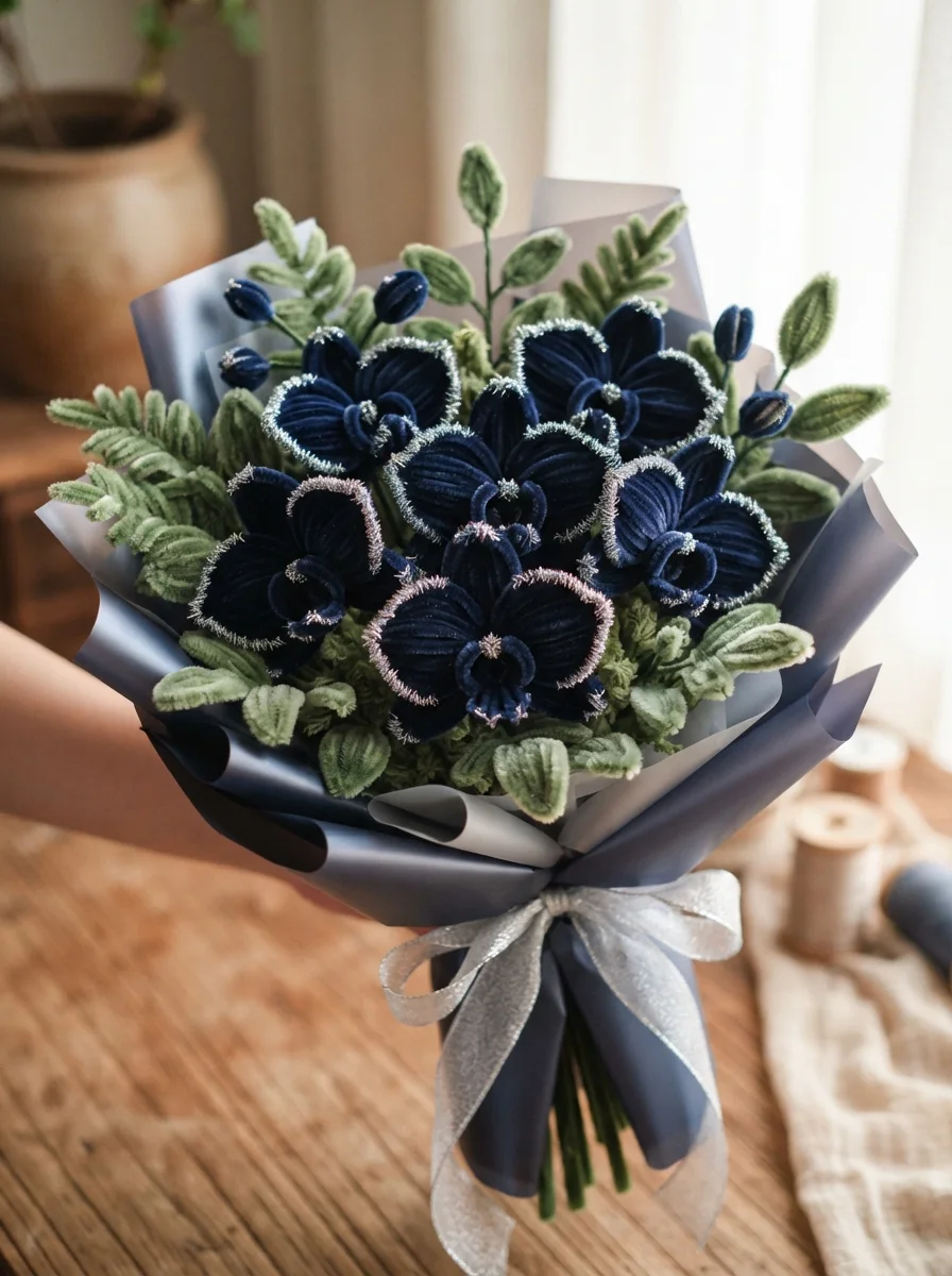 Deep midnight blooms with rich jewel-toned texture.