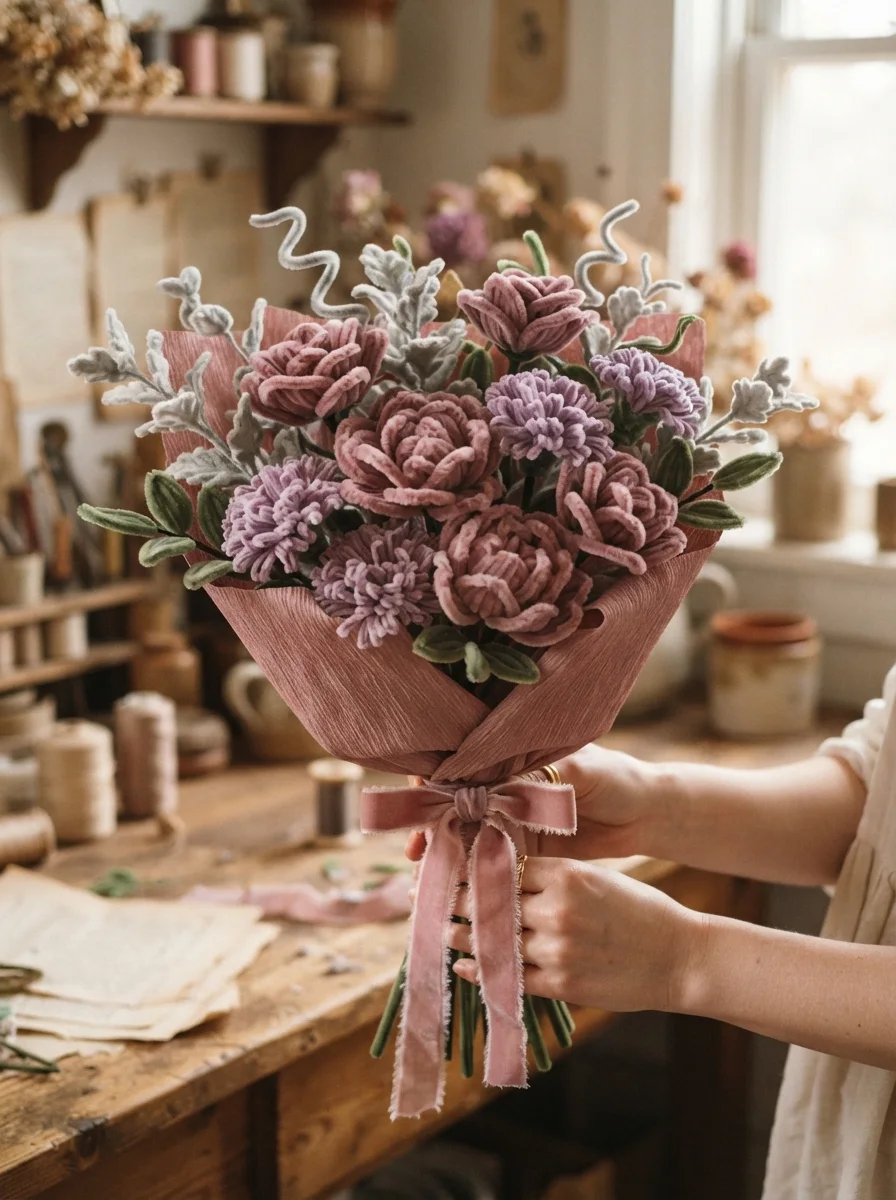 Romantic mauve and dusty rose blooms with a refined finish.