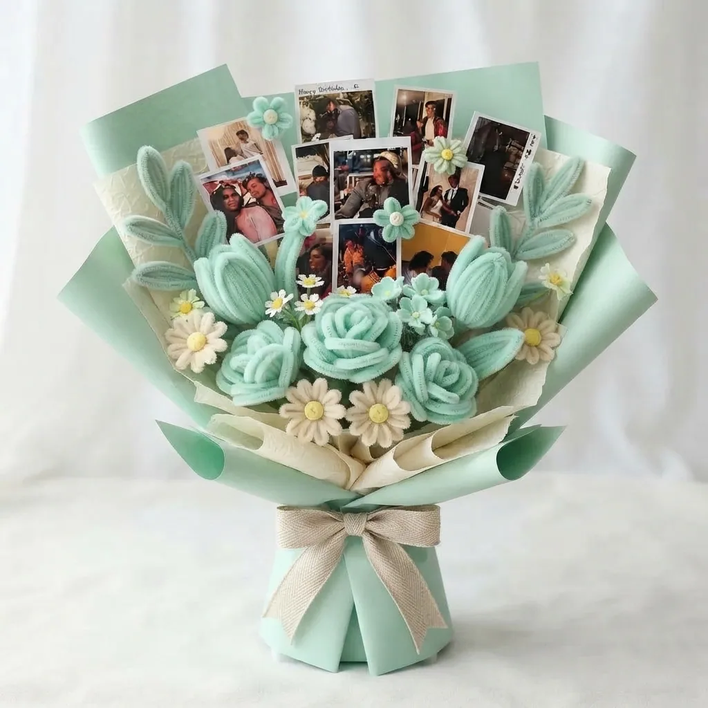 Fresh mint roses and daisies surrounding a gallery of favourite moments.